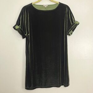 Ecote Olive Green Velvet Tunic Dress Short Sleeve‎ Made in USA Size S